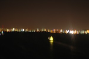 Washington DC night lights over the Potomac, Bouncing on the Wilson Bridge